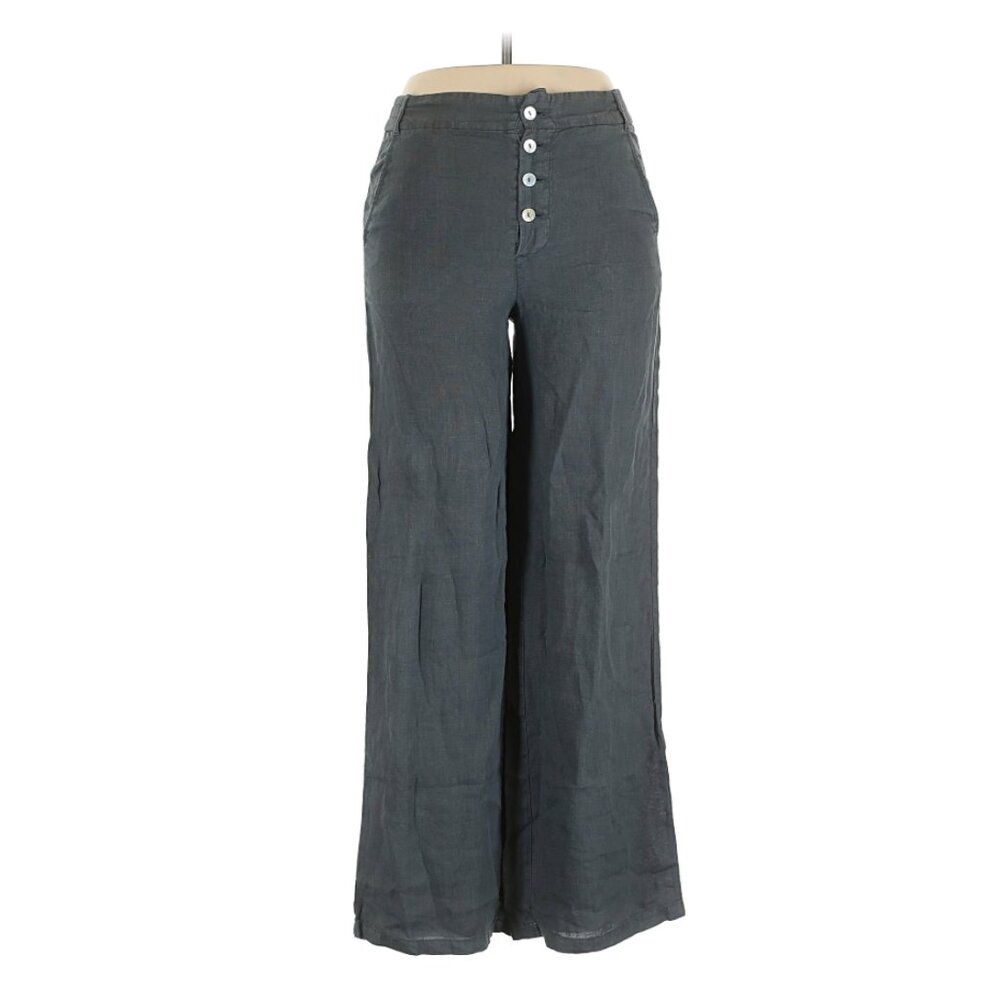 Massimo Dutti Women's Wide-Leg Linen Trousers in Medium-Dark Gray - Waist 34